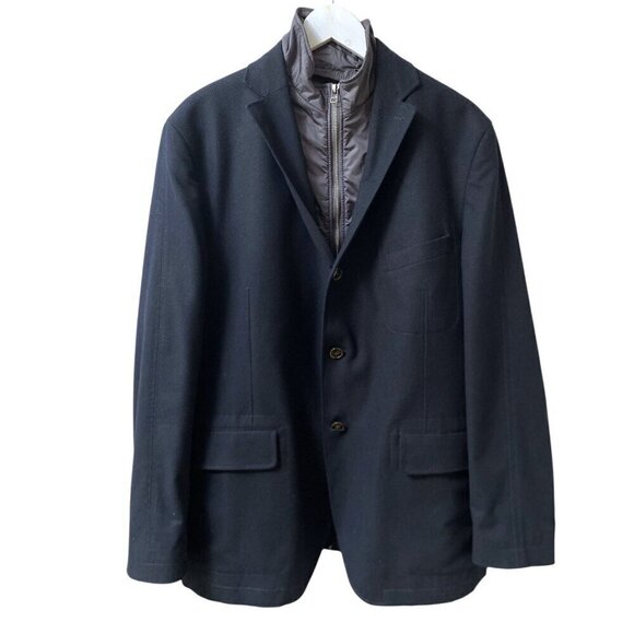 JKT NEW YORK Mens Jacket 46R Navy Blue Blazer Layered w/ Removable Collar Vest - Picture 8 of 14